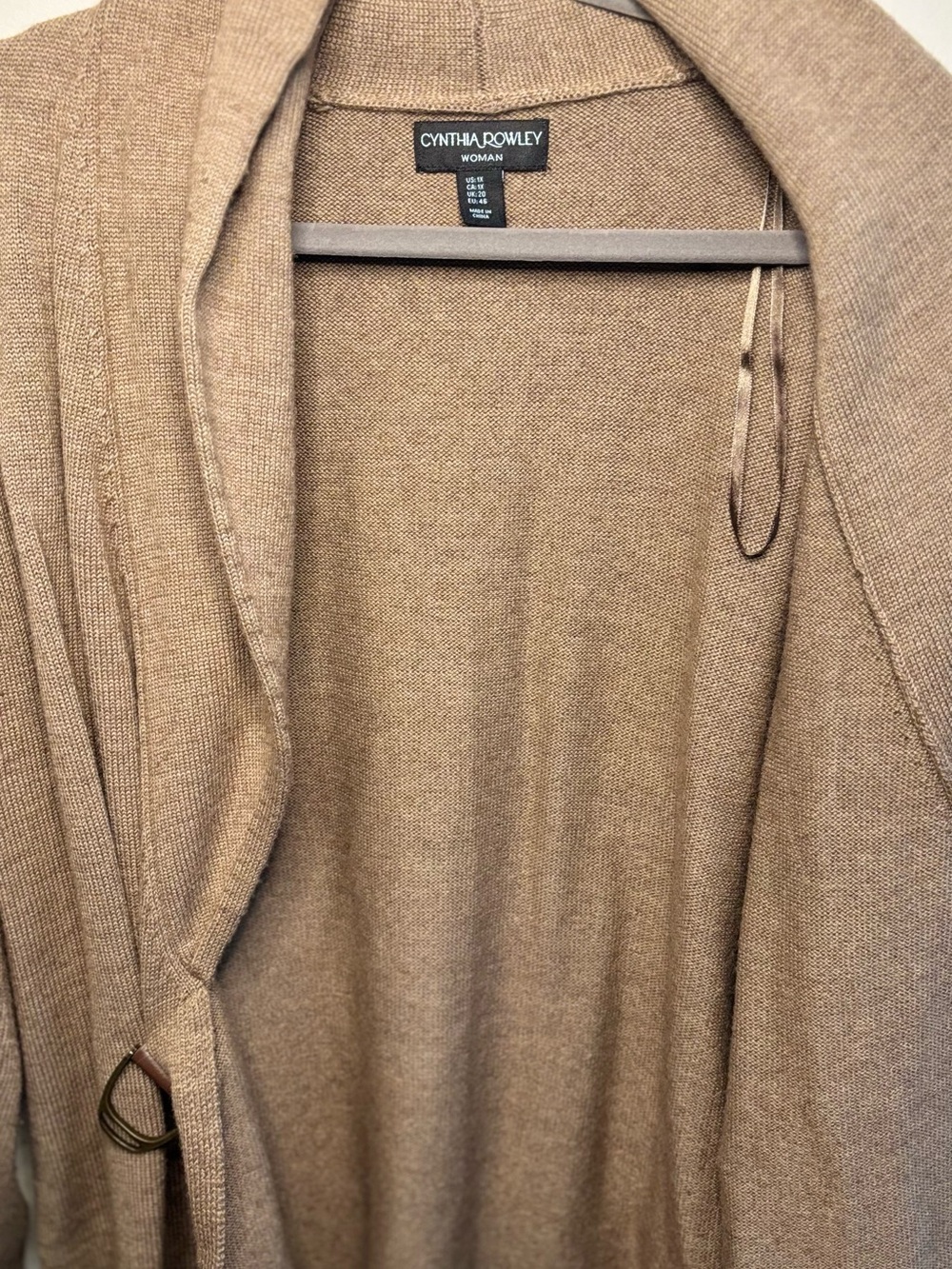 Cynthia Rowley Light Brown Open-Front Shawl Collar Cardigan